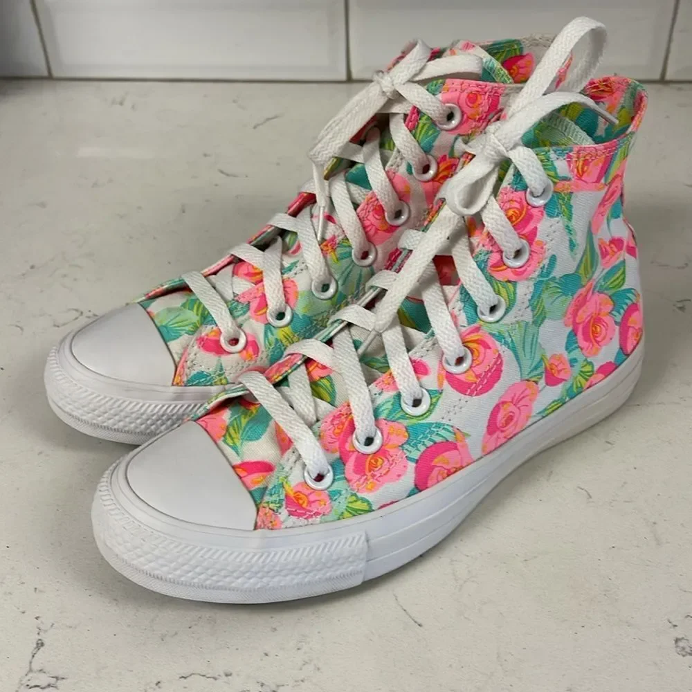 Converse Chuck Taylor All Star Canvas UNISEX HIGH TOP SHOE Neon Floral Rose 8